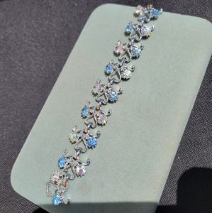 Vintage Rhinestone Bracelet ~ Silver-tone & Blue & Aurora Borealis Rhinestones